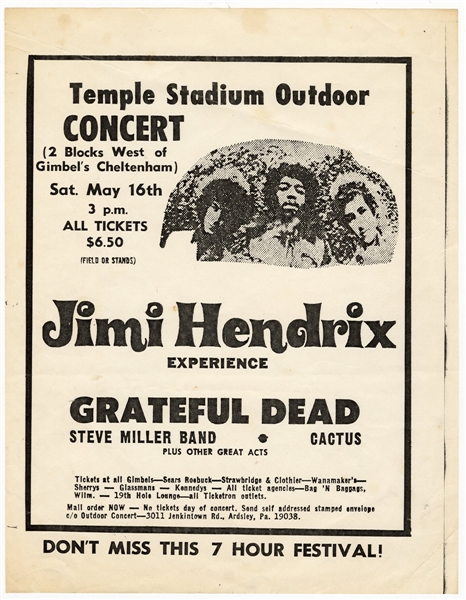 The Jimi Hendrix Experience & The Grateful Dead 5/16/1970 Original Flyer