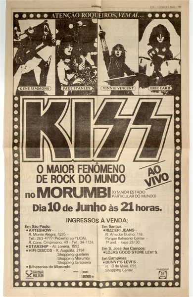 KISS Creatures of the Night Sao Paulo Brazil 1983 Newspaper Concert Poster