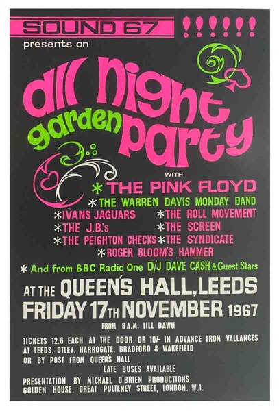 Pink Floyd 1967 All Night Garden Party Concert Poster Leeds