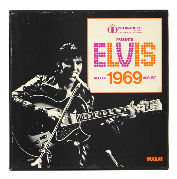Lot of Elvis Presley 1969 Hilton Las Vegas Album Box With Collectibles Inside (Press Release, Vinyl, Photographs)