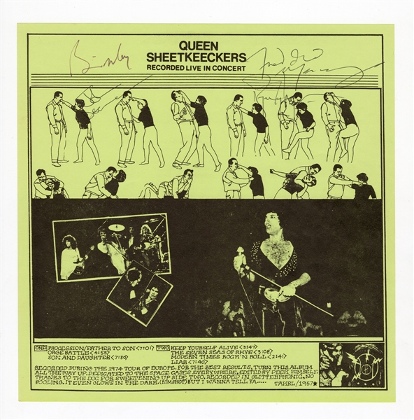 Queen Band Signed “Sheetkeeckers Recorded Live in Concert” Sleeve (JSA & REAL)