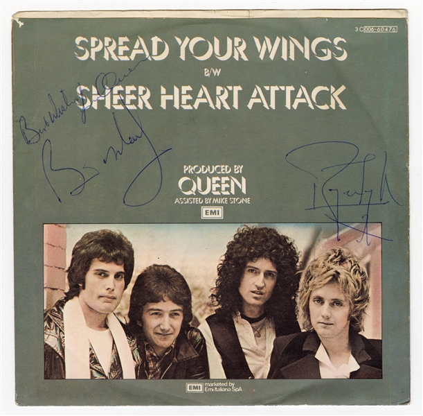 Queen Brian May and Roger Taylor Signed “Spread Your Wings” 45” Sleeve (JSA)