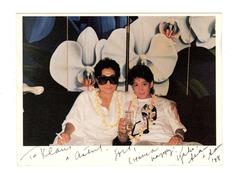 Yoko Ono Signed & Inscribed 1988 Christmas Card to Klaus Voormann and Astrid Kirchherr