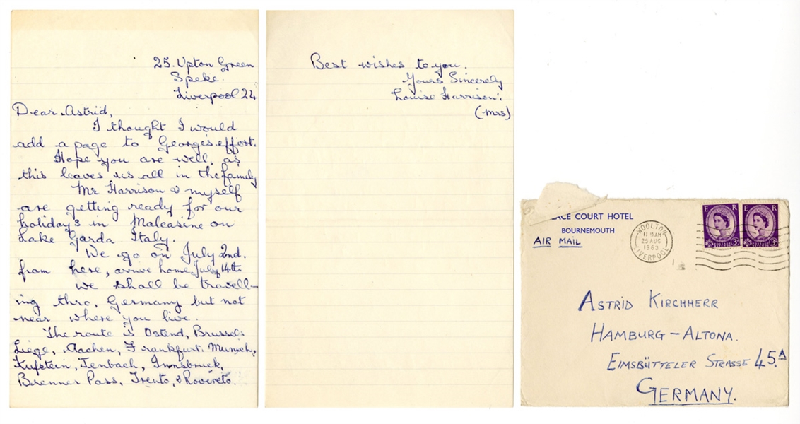 Louise Harrison (George Harrisons Mother) Handwritten & Signed Letter to Astrid Kirchherr