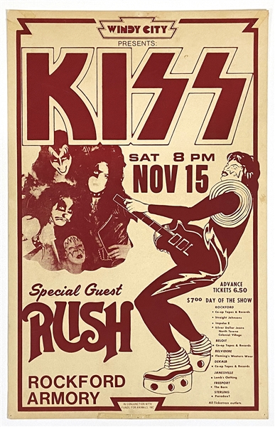 KISS Alive Tour with Rush November 15, 1975 Rockford Armory, Illinois Concert Poster