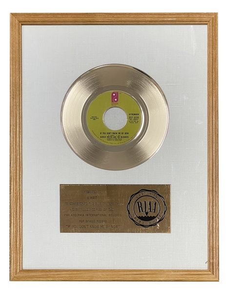 Harold Melvin and The Bluenotes "If You Dont Know Me By Now" Original RIAA White Matte Gold Single Record Award