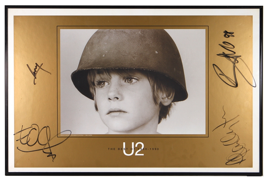 U2 Band Signed Rare Poster "The Best of 1980-1990" (JSA)