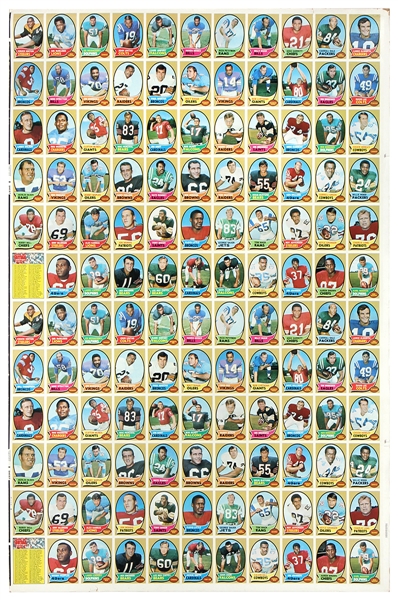 1970 Topps Football Uncut Sheet With 121 Cards