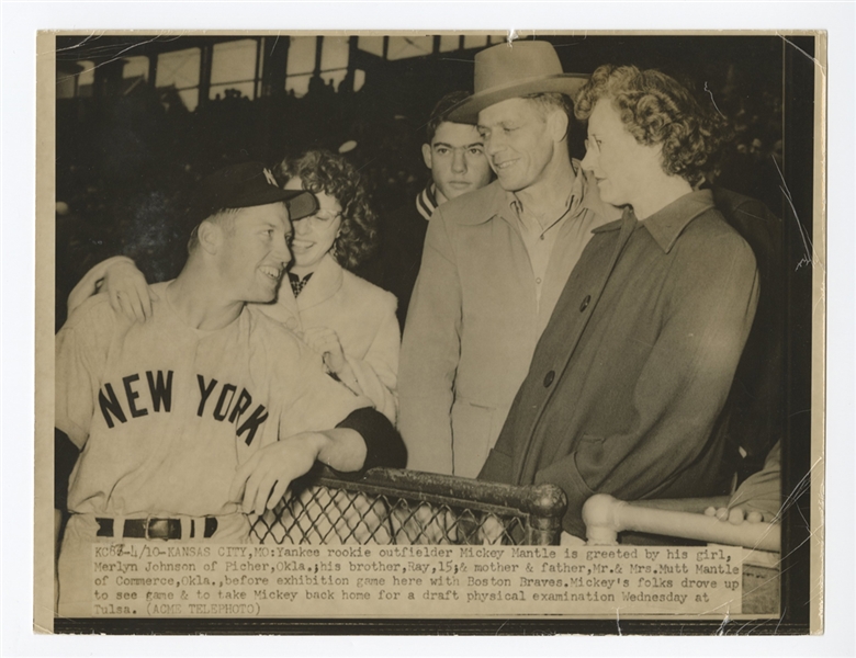 Original 1951 Mickey Mantle Rookie Wire Photograph