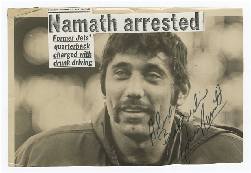 Joe Namath Signed and Inscribed Wire Photograph