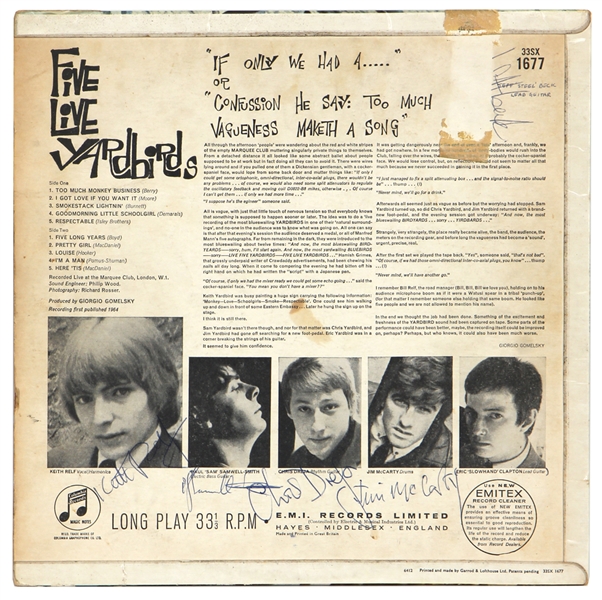 The Yardbirds Band Signed “Five Live Yardbirds” Album