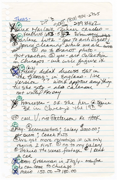 Madonna Handwritten To Do List Circa 1993