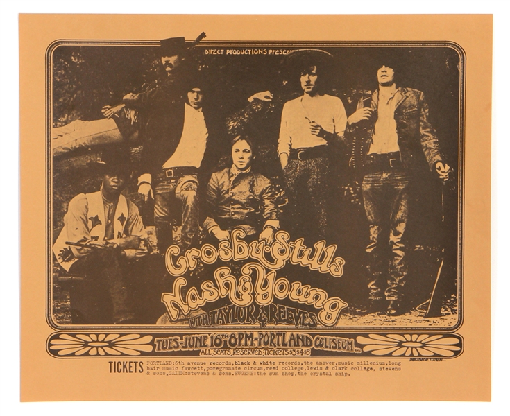 Crosby, Stills, Nash & Young 1970 Portland Coliseum Original Concert Poster