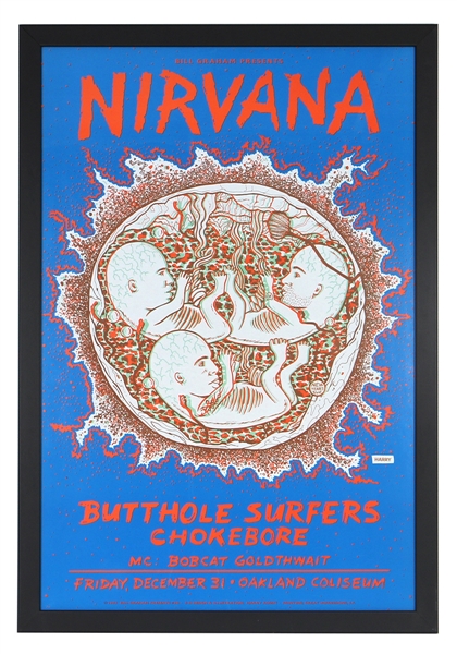 Nirvana Original 1993 In Utero Tour Oakland Coliseum NYE Concert Poster BG 90