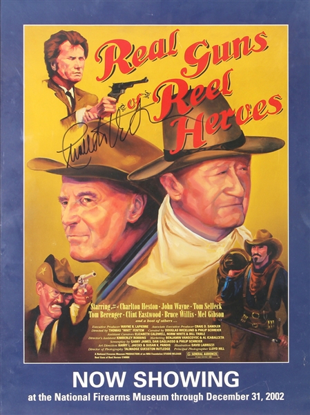 Charlton Heston Signed "Real Guns of Real Heroes" Movie Poster