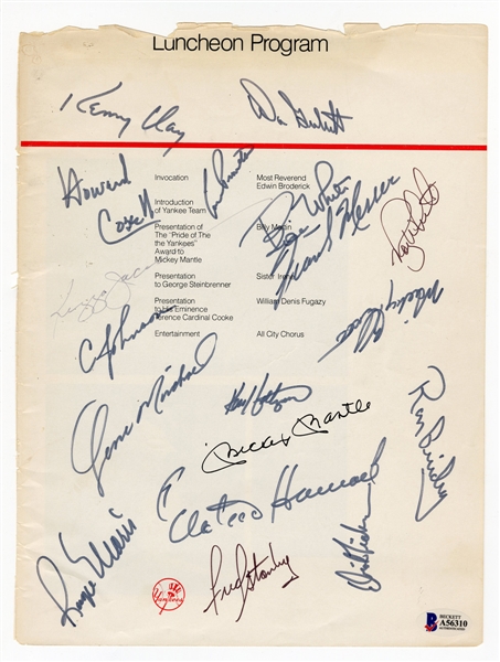 Yankees Circa 1977 Signed Luncheon Program Circa Mantle, Maris, Jackson and More (Beckett)