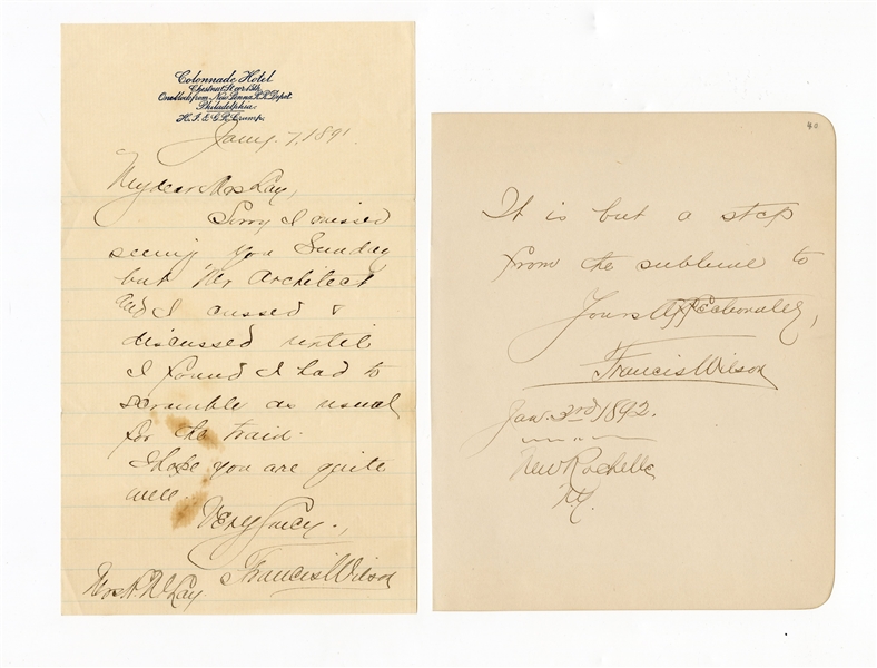 Actor Francis Wilson Autograph Letters Signed (ALS-3) (JSA)