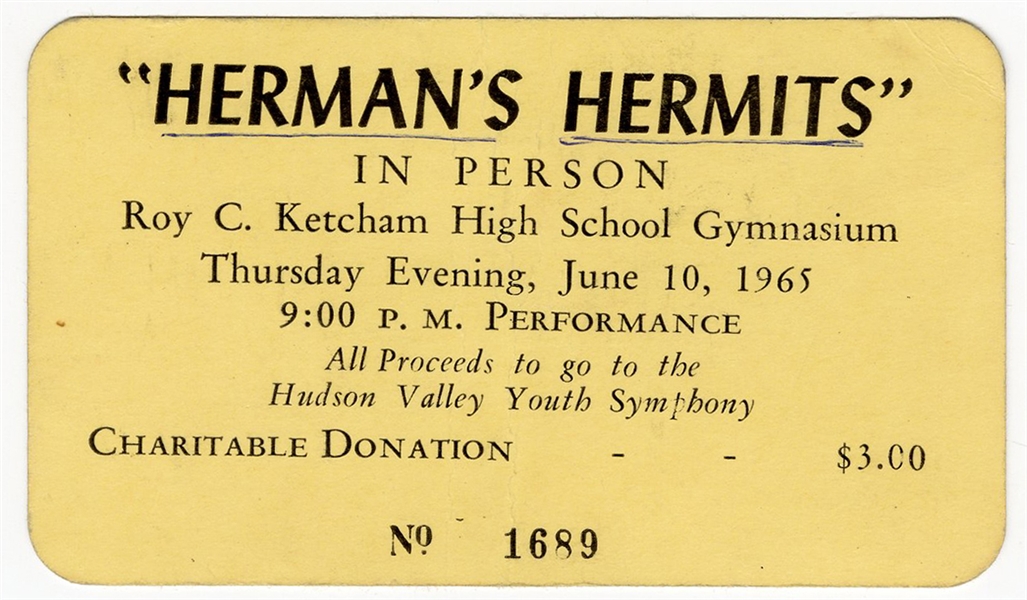 Herman Hermits 1965 Concert Ticket