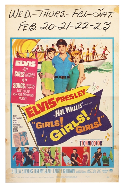 Elvis Presley Original "Girls! Girls! Girls!" Movie Theater Poster