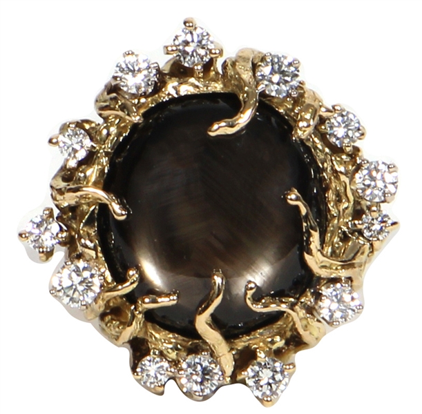 Elvis Presley Owned and Worn Oversized 14kt Gold Black Star Sapphire and Diamond Ring Circa 1972