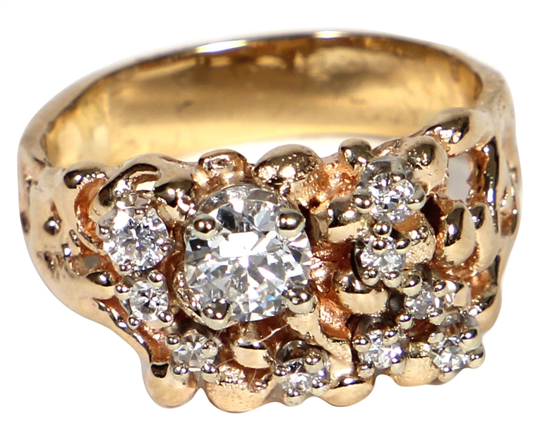 Elvis Presley Owned and Worn 14kt Gold Diamond Cluster Ring