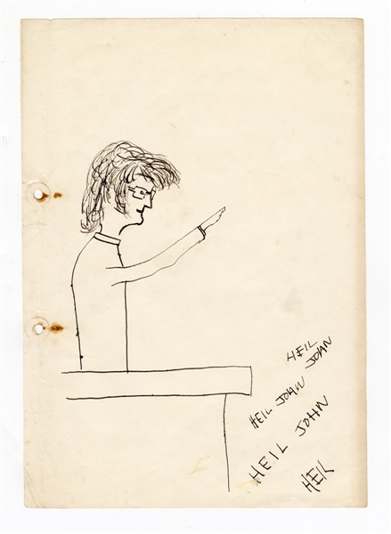 John Lennon Signed Self-Portrait Circa 1964 “Heil John” (Caiazzo & REAL)