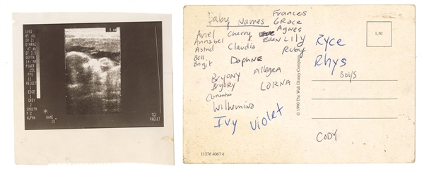 Kurt Cobain Handwritten Baby Name List with Francis Beans Original Ultrasound Picture