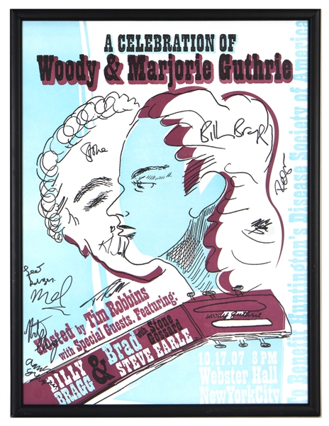 Woody Guthrie Memorial Concert Poster Signed by Various Performers