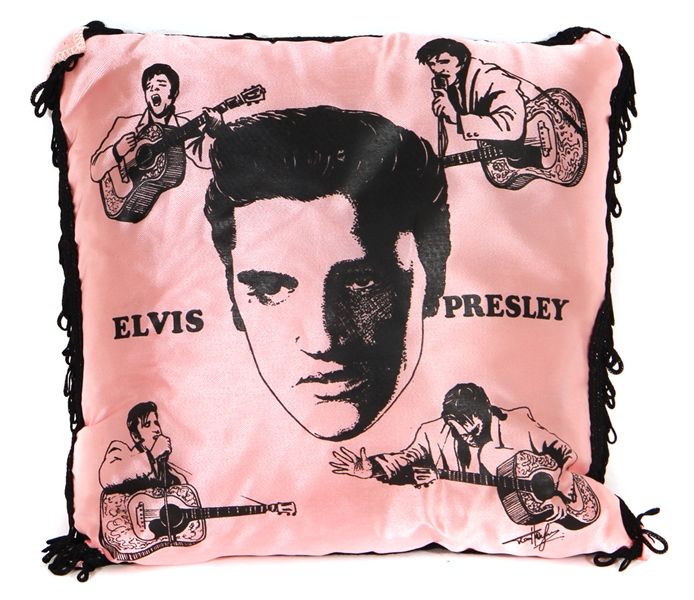Elvis Presley Vintage "Elvisly Yours London" Pink Satin Pillow