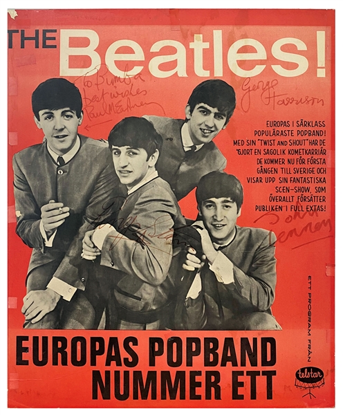 The Beatles Autographed 1963 Swedish Concert Tour Poster With Enormous Signatures (Sweden)