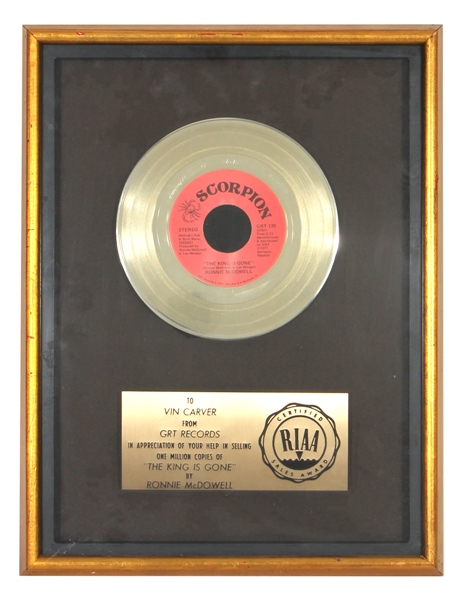 Ronnie McDowell "The King Is Gone" Original RIAA Gold Record Award