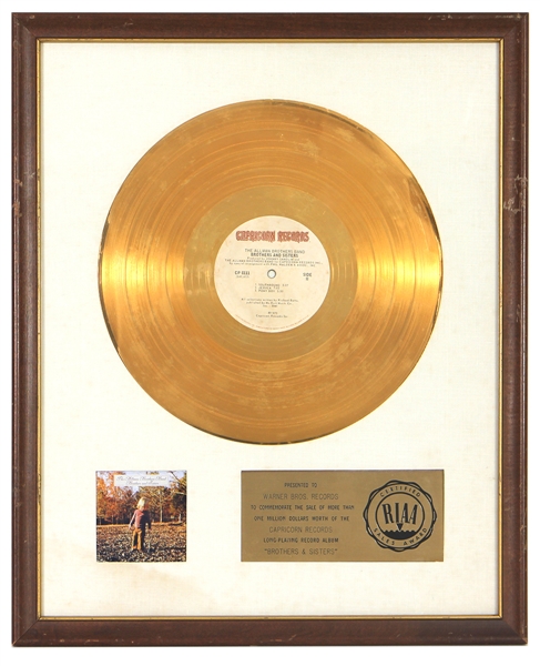 The Allman Brothers Band "Brothers & Sisters" Original RIAA White Matte Rold Record Album Award