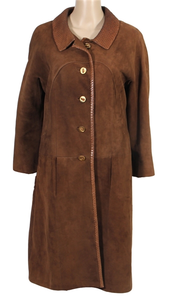 Janis Joplin Owned & Worn Long Brown Suede Coat with Snakeskin Collar