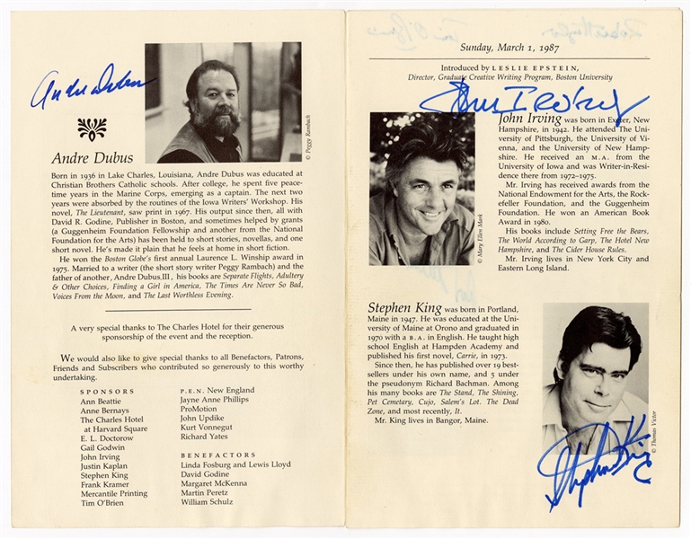 Stephen King, John Updike and Others Signed 1987 Literary Program