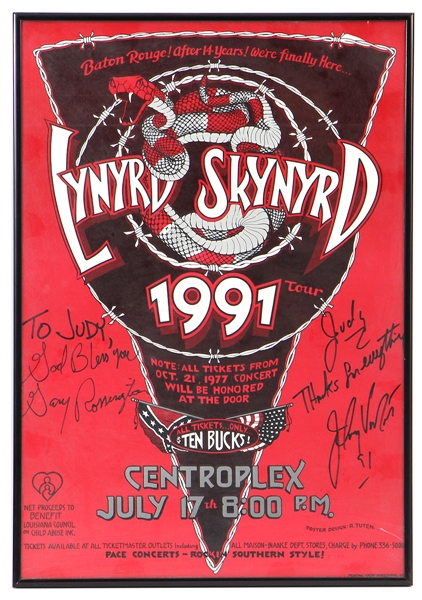 Lynyrd Skynyrd Signed & Inscribed 1991 Concert Poster (Judy Libow Collection)
