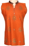 Prince Owned and Worn Custom Made Indian-Style Orange and Gold Embellished Linen Tunic
