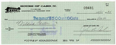 Johnny Cash Signed "House of Cash, Inc." Original Check