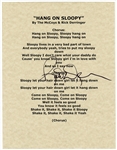 Rick Derringer Signed “Hang On Sloopy” Lyric Sheet