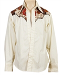 John Denver Owned & Worn Custom Western Style Light Tan Shirt with Brown and Orange Flowers
