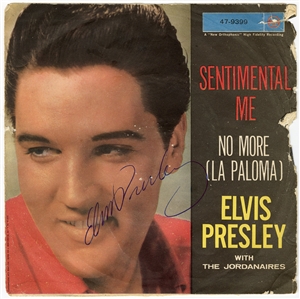 Elvis Presley Signed “Sentimental Me” 45 Record Sleeve (JSA)