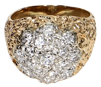 Elvis Presley Stage and Personally Worn and Owned 14kt Gold & Diamond Nugget-Style Ring