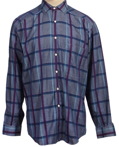 Michael Jackson Owned and Worn Purple & Blue Checked Henry Grethel Button-Down Shirt