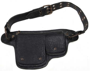 John Lennon Owned & Worn Custom Handmade Black Leather Belt With Pouches