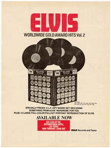 Elvis Presley Vintage Original 1971 Full Page Billboard Magazine Ad for "Elvis Worldwide Gold Awards Hits Vol. 2" RCA Boxed Set