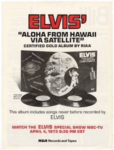 Elvis Presley Vintage Original 1973 Full Page Billboard Magazine Ad "Elvis Aloha from Hawaii Via Satellite Certified Gold Album by RIAA"