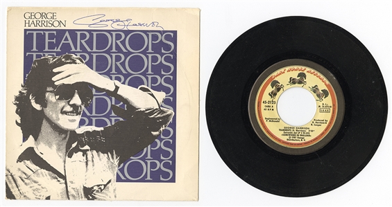 George Harrison Signed “Teardrops” 45 Record Sleeve (REAL)