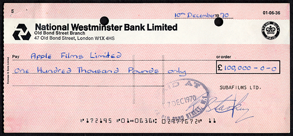 George Harrison & Ringo Starr 1970 Signed Checks