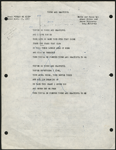 Elvis Presley  "Young and Beautiful" Typed Lyrics Used During Recording