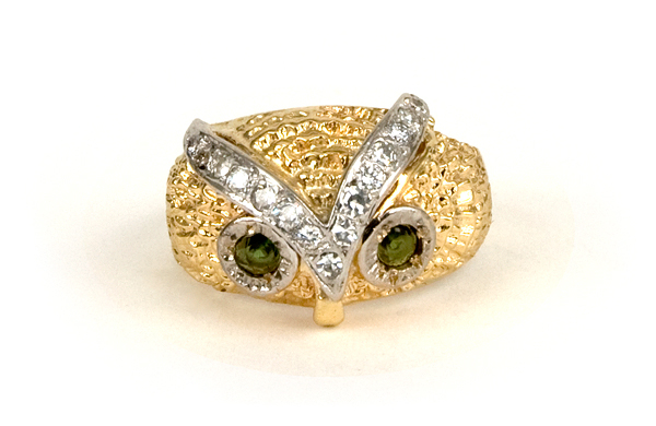 Elvis Presley’s Owned and Worn 14KT Gold and Diamond Owl Ring