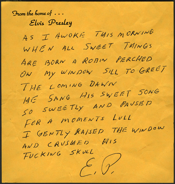 Elvis Presley Handwritten and Initialed Poem